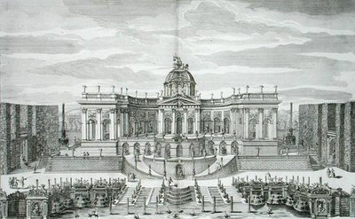 Wielka Grota i Ogród Fontann w Pałacu Książęcej Przyjemności i Ogrodach w Berlinie, rycina Johanna Augusta Corvinusa (1683-1738), wydana ok. 1711-16 (rycina) autorstwa Paul Decker