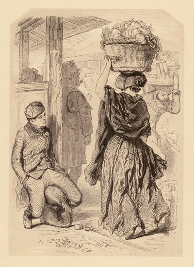 Gavarni w Londynie: Covent Garden Market (litografia) autorstwa Paul (after) Gavarni