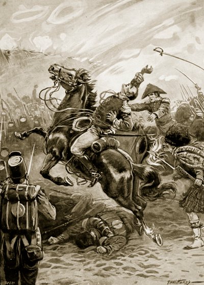 Śmierć Sir Edwarda Pakenhama, ilustracja z „Bitwy XIX wieku” Archibalda Forbesa, G.A. Henty i major Arthur Griffiths (lito) autorstwa Paul (after) Hardy