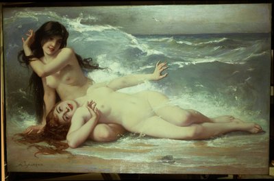 Łapiąc fale (olej na płótnie) autorstwa Paul Albert Laurens