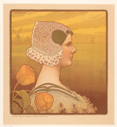 Portret królowej Wilhelminy w tradycyjnym stroju Sa très graceful majeste la reine Wilhelmine (tytuł na obiekcie) autorstwa Paul Berthon