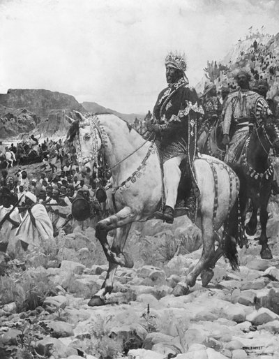 Czarny z Etiopii, Menelik II (1844-1913) w bitwie pod Adową, 1897 (patrz także 287703) autorstwa Paul Buffet