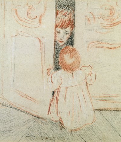 Hide and Seek (kolorowa kredka na papierze) autorstwa Paul Cesar Helleu