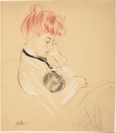 Madame Helleu tuląca Paulette w ramionach autorstwa Paul Cesar Helleu