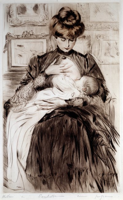 Macierzyństwo. Rysunek Paula Helleu (1859-1927), XX wiek. Bayonne, Muzeum Bonnat autorstwa Paul Cesar Helleu