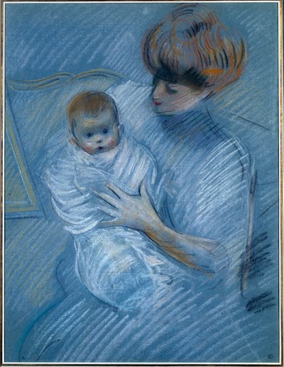 Macierzyństwo. Rysunek Paula Helleu (1859-1927), XX wiek. Portret matki z dzieckiem. Bayonne, Muzeum Bonnat autorstwa Paul Cesar Helleu