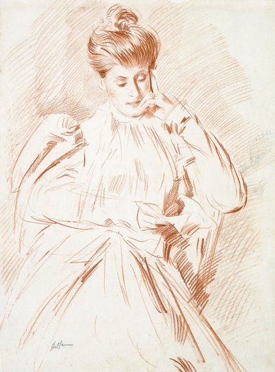 Portret Madame Helleu, czytanie, autorstwa Paul Cesar Helleu