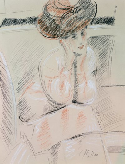 Portret damy (czarna, biała i czerwona kreda na papierze bufiastym) autorstwa Paul Cesar Helleu