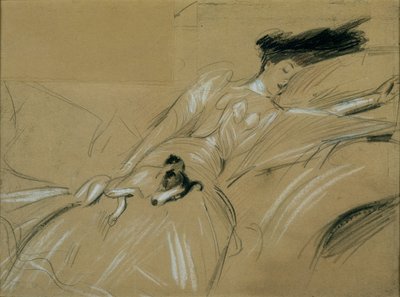 Księżna Marlborough drzemiąca w pałacu Blenheim (pastel na papierze) autorstwa Paul Cesar Helleu