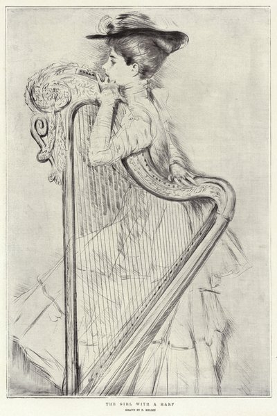 Dziewczyna z harfą autorstwa Paul Cesar Helleu