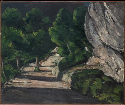 Pejzaż. Droga z drzewami w skalistych górach autorstwa Paul Cézanne