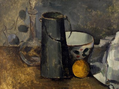 Martwa natura z karafką, puszką na mleko, miską i pomarańczą autorstwa Paul Cézanne
