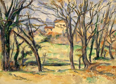 Drzewa i domy w pobliżu Jas de Bouffan autorstwa Paul Cézanne