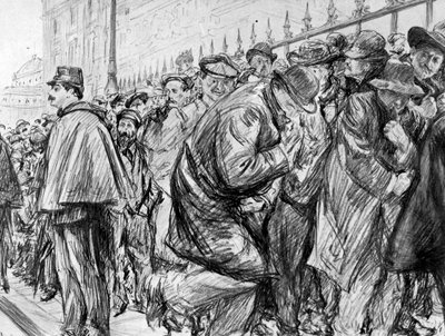 Kolejka przed Pałacem Sprawiedliwości podczas procesu Marguerite Steinheil, Paryż, Francja, 1909 autorstwa Paul Charles Renouard