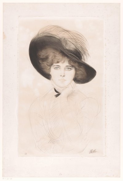 Portret nieznanej kobiety w kapeluszu autorstwa Paul César Helleu (signed by artist)