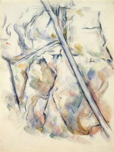 Sosna i skały w pobliżu jaskiń nad Château-Noir autorstwa Paul Cézanne
