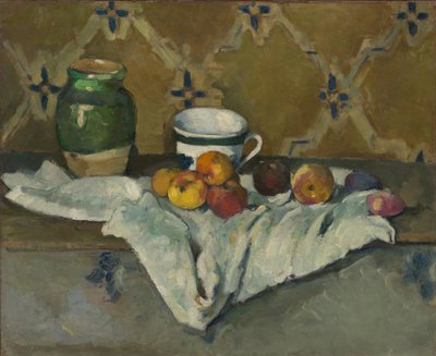 Martwa natura ze słoikiem, filiżanką i jabłkami, ok. 1877 r. autorstwa Paul Cézanne