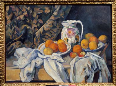 Martwa natura na kurtynie. Obraz Paula Cezanne