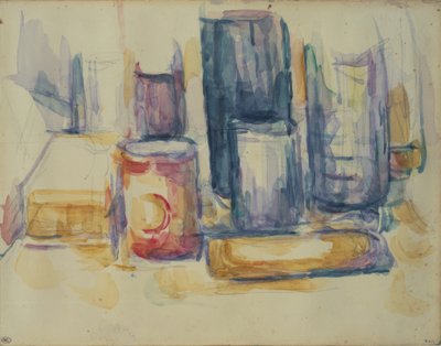Stół kuchenny: słoiki i butelki autorstwa Paul Cézanne