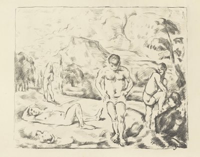 Duzi kąpiący się, 1896-97 autorstwa Paul Cézanne