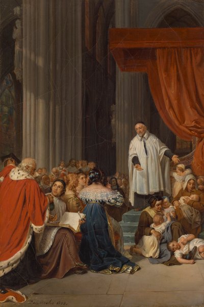 Św. Wincenty a Paulo przemawia na dworze Ludwika XIII w imieniu opuszczonych dzieci autorstwa Paul Delaroche
