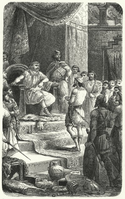 Król Dawid odbiera emisariuszy od króla Hirama z Tyru (rycina) autorstwa Paul Dominique Philippoteaux