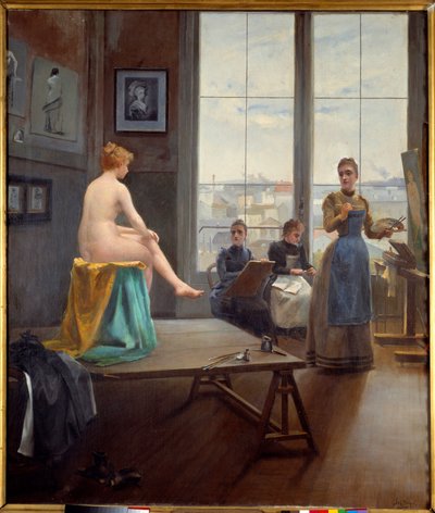 Warsztaty dla młodych dziewcząt Modelka dla młodych malarek. Obraz Paula Duthoita (zrobił w latach 1858-?) 1896 wym. 1,20 x 1,04 m Pau, Muzeum Sztuk Pięknych autorstwa Paul Duthoit