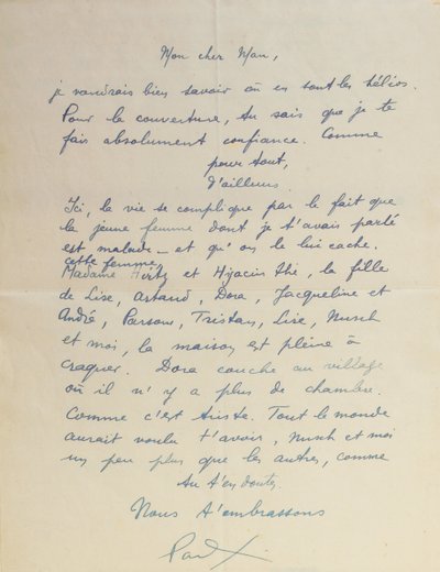 List do Man Raya dotyczący osiągnięcia „Facile” autorstwa Paul Eluard