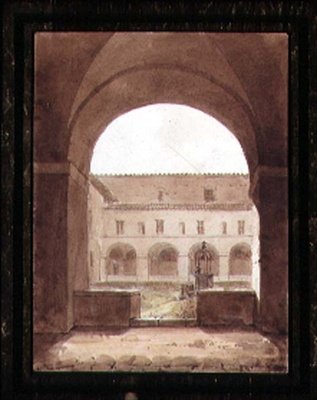 Widok na krużganek ze studnią (akwarela w sepii na papierze) autorstwa Paul Emile Detouche