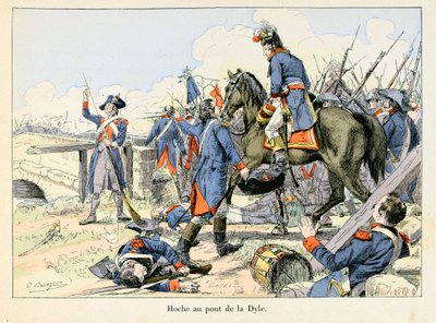 Hoche au pont de la Dyle: 1793 оны 3-р сард Левен (Бельги) хотын өмнөх Дайлын гарцан дээрх ухрах үеэр Лазаре Хоче (1768-1797) Австричуудын эсрэг тулалдаж байв - Эмиль Бутинни (1853-1929) Теодор Полигийн "Хоше-Марсо-Десай" autorstwa Paul Émile Boutigny
