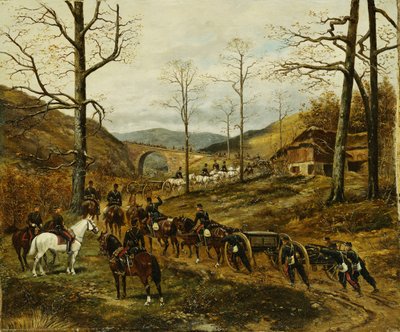 Artyleria poruszająca się w dolinie, Rezonville, autorstwa Paul Emile Leon Perboyre