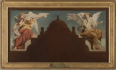 Szkic do kościoła Saint-Etienne-du-Mont: Deux anges assis, w 1874 (olej na płótnie) autorstwa Paul-Felix Guerie