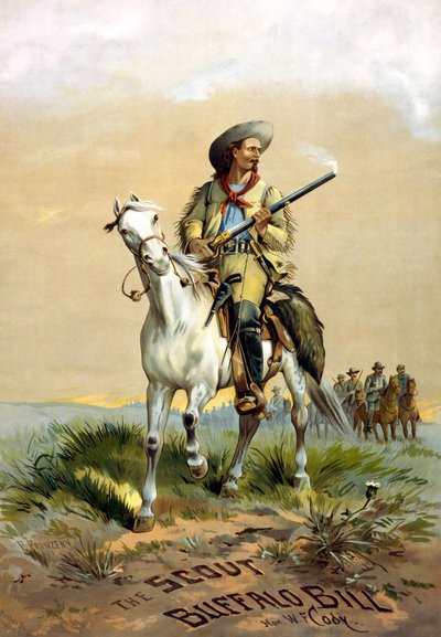 Okładka książki „The Scout Buffalo Bill” Han. W.F. Cody, ilustracja P. Frenzeny, sd. między 1860 a 1890 rokiem. autorstwa Paul Frenzeny