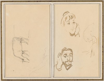 pasąca się krowa; Głowa kobiety z ręką na policzku i głowa mężczyzny z ręką na uchu [verso] autorstwa Paul Gauguin