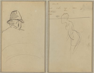 Głowa człowieka w kapeluszu, widziana z tyłu; Stojąca kobieta [recto] autorstwa Paul Gauguin