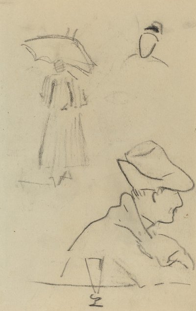 Osoba trzymająca parasol i siedzący mężczyzna w kapeluszu i kieliszku [verso] autorstwa Paul Gauguin