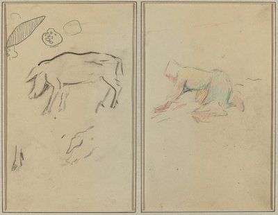 Świnia; Bretoński chłop klęczący [verso] autorstwa Paul Gauguin