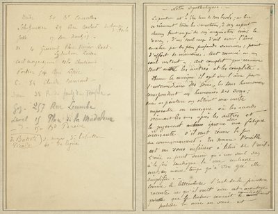 Lista adresów; Strona rękopisu [odbyt] autorstwa Paul Gauguin