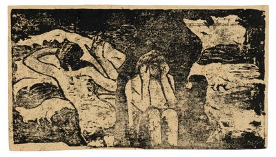 W Czarnych Skałach, ze zbioru późnych odbitek drewnopodobnych autorstwa Paul Gauguin