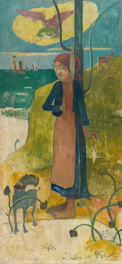 Bretonisches Mädchen beim Spinnen autorstwa Paul Gauguin