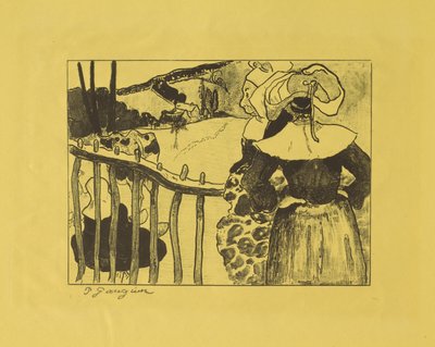 Bretonische Frauen an einem Zaun stehend autorstwa Paul Gauguin