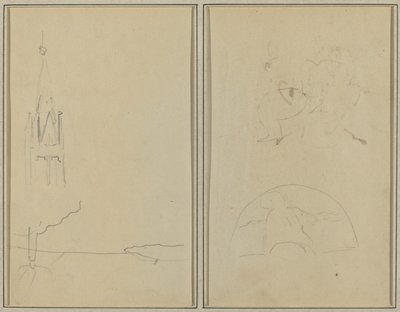 Wieża Kościoła; Szkic wachlarza [recto] autorstwa Paul Gauguin