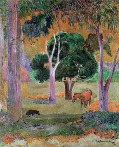 Pejzaż dominikański czyli Pejzaż ze świnią i koniem, 1903 autorstwa Paul Gauguin