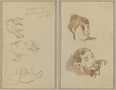 Pięć owiec; Głowa kobiety i głowa brodatego mężczyzny [recto] autorstwa Paul Gauguin