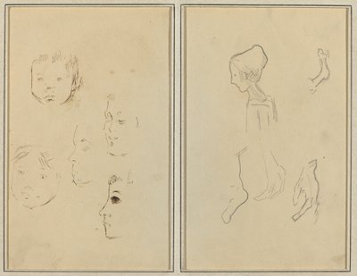 Pięć Studiów Głowic; Chłopiec w profilu z badaniami rąk i stóp [verso] autorstwa Paul Gauguin