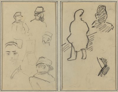 Pięć studiów o żołnierzach i twarzy kobiety; Dwie figury [rekto] autorstwa Paul Gauguin
