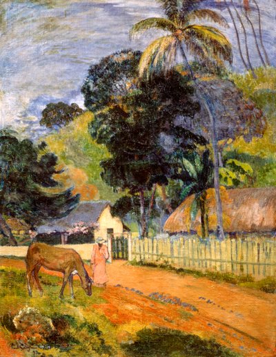 Koń na drodze, Tahitański krajobraz, 1899 autorstwa Paul Gauguin