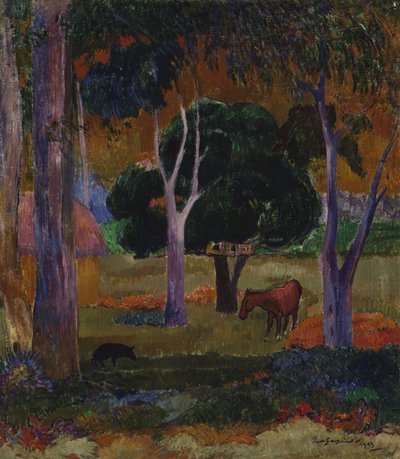 Pejzaż ze świnią i koniem (Hiva Oa) autorstwa Paul Gauguin