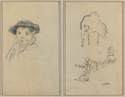 Mały bretoński chłopiec; Świnia i Praczka [recto] autorstwa Paul Gauguin