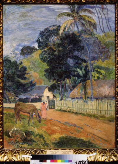""Pejzaż, koń na drodze"" (Pejzaż. Koń na drodze) Obraz Paula Gauguina (1848-1903) 1899 Postimpresjonizm Wymiary 94x73 cm Muzeum Puszkina Moskwa autorstwa Paul Gauguin